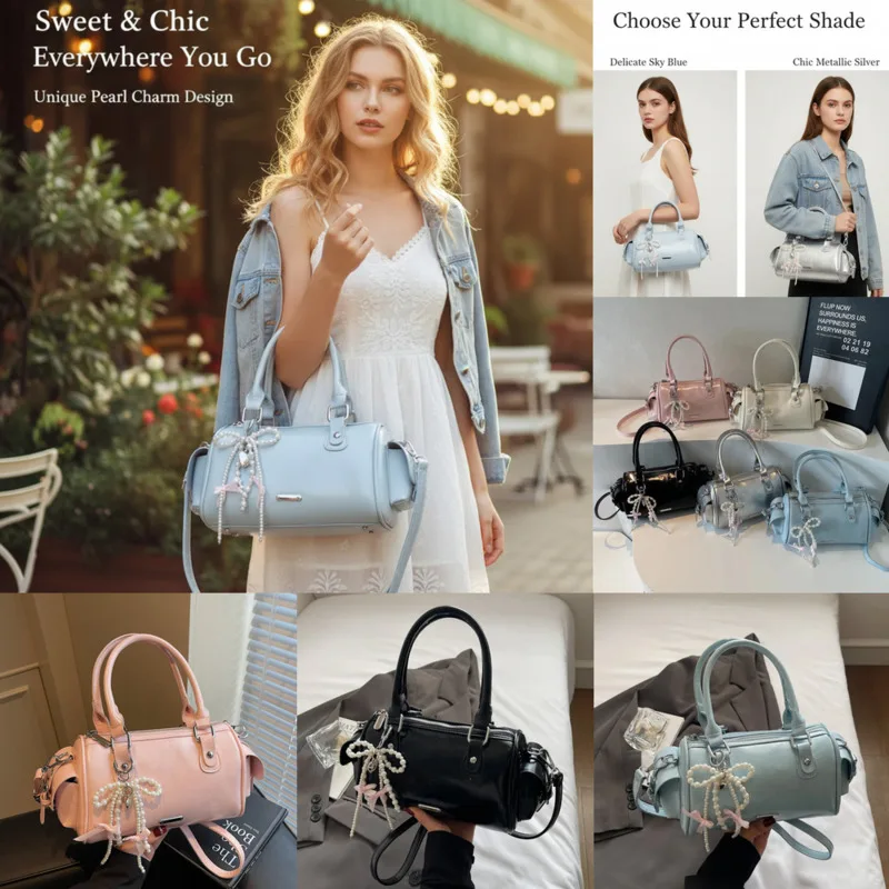 

Boston Bag Korean Bow Itabag Style Solid Color Handbag For Women Fashion Commuter Tote Bag Shoulder Crossbody Bag With Charm New