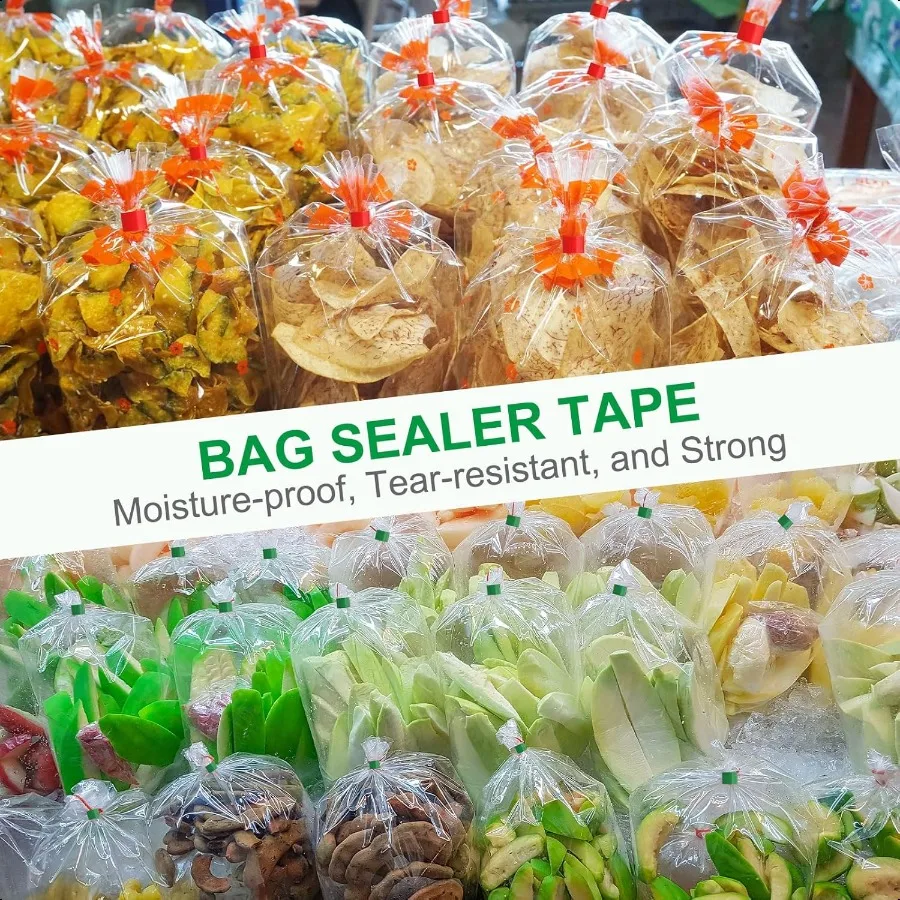 Nastro sigillante per sacchetti 3 8 pollici x 109 iarde 12 pezzi Nastro sigillante per sacchetti in plastica poli per l'imballaggio di verdure Torta di carne Glassa Uso del negozio