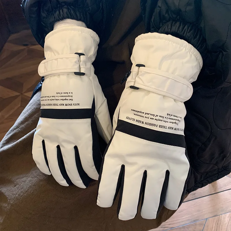 Ski Gloves for Winter Warmth Touch Screen Windproof Cold and Waterproof Plush and Thickened Five Finger Gloves for Outdoor Use