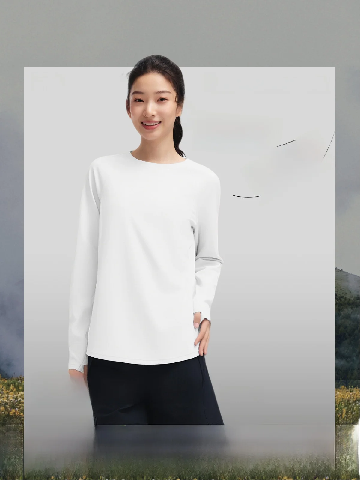 

Quick Dry Ladies Running Long Sleeve T-Shirt Breathable Loose Fit Sportswear Outdoor Fitness White Base Layer Shirt