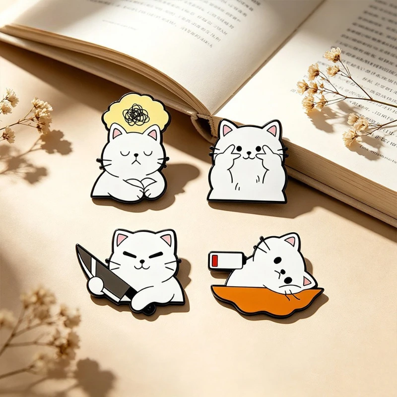 European American Creative Funny Emoji Cat Brooch Enamel Pin Fashion Metal Badge for Gift DIY Clothing Bags Hat Scarf Accessory
