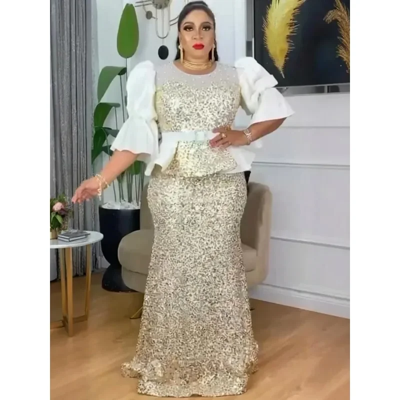 

Elegant African Dresses for Women Luxury Sequin Evening Gown Plus Size Christmas Wedding Party Dress 2025 New Ladies Clothing