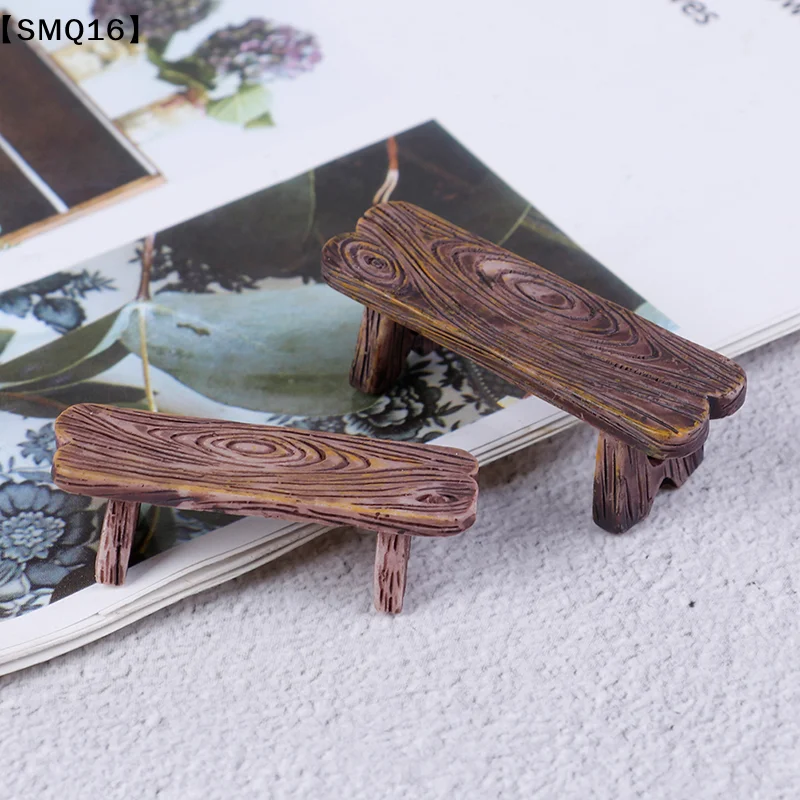 2PCs Mini Wood Bench Home Ornaments Figurines  DIY Aquarium/Dollhouse Decor【SMQ】
