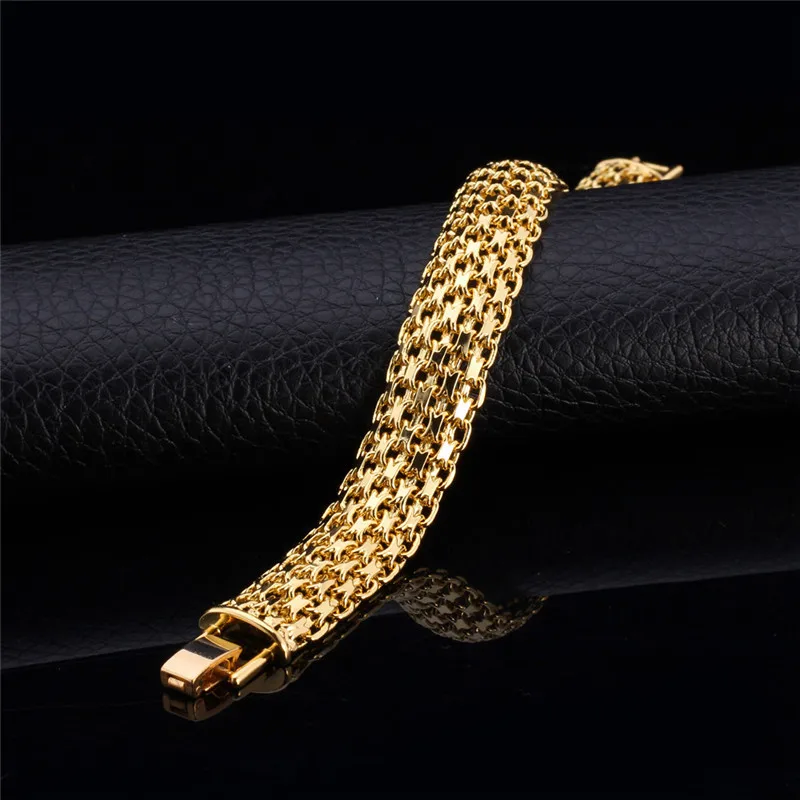 Gold Color Wide Braiding Chain Bracelet for Women Party Jewelry Vintage Style Bangle Bracelet