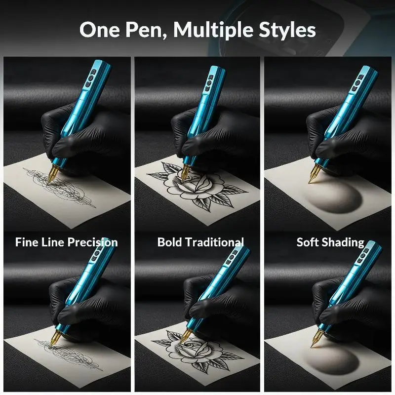 Wireless Tattoo Pen Rechargeable Adjustable Needle Depth Comfort Grip Tattoo Tool for Pro Artists & Tattoo Beginners