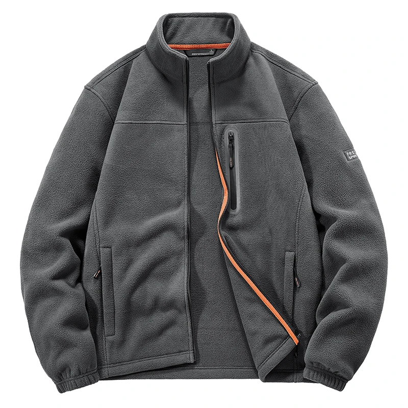 Men's Polar Fleece Jacket Autumn Winter New Solid Color Warm Plush Liner Outdoor Travel Stand Collar Coat Men's Fleece stormcoat