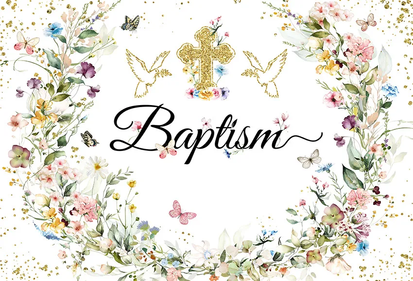 Mehofond God يبارك خلفية المعمودية الذهبي الصليب الأخضر يترك الاطفال صبي فتاة حفلة أول المناولة المقدسة خلفية التعميد