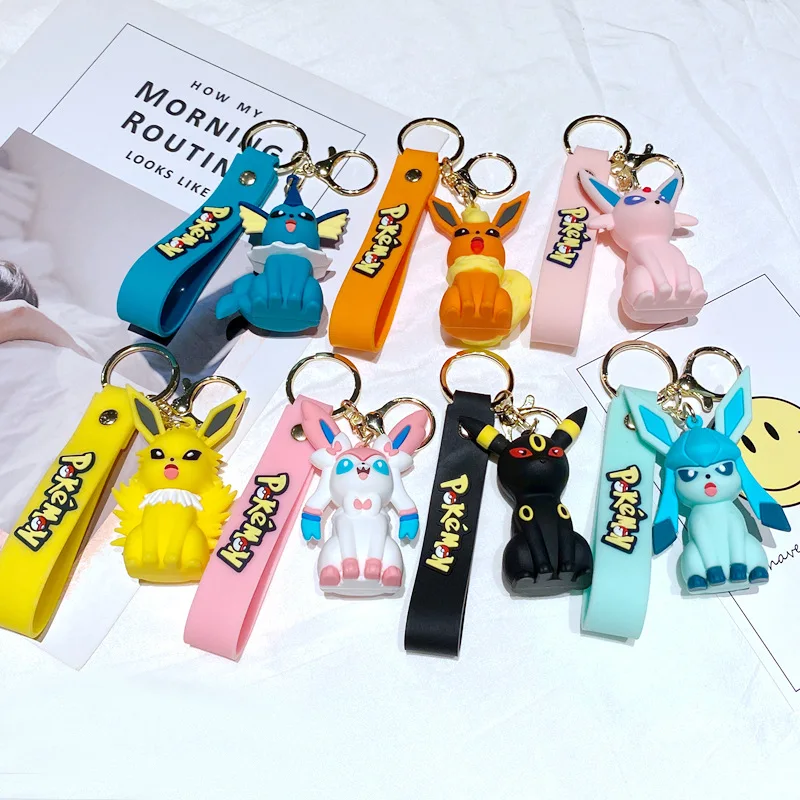 MINISO Cartoon Anime Creative Eevee Keychain Pikachu Doll Car Decoration Travel Expert Backpack Decoration Keychain Party Gift