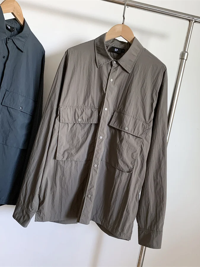 Gdo Lightweight Nylon Shirt Breathable Outdoor Hiking Couple Workwear Jacket Double Chest Pockets Back Ventilation Loose Fit