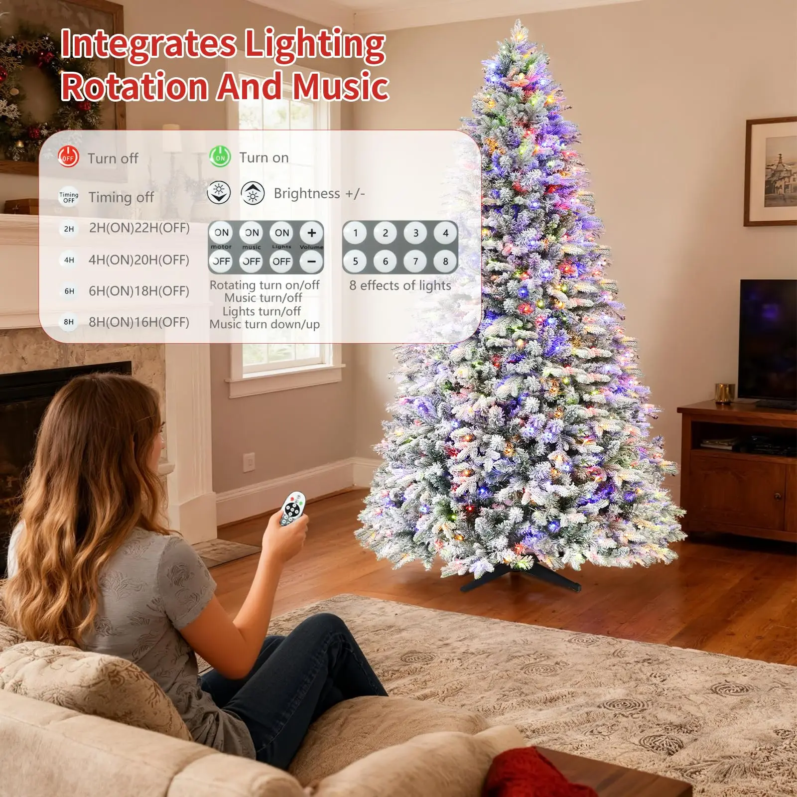 6.5ft Pre-Lit Flocked Rotating Christmas Tree with Music