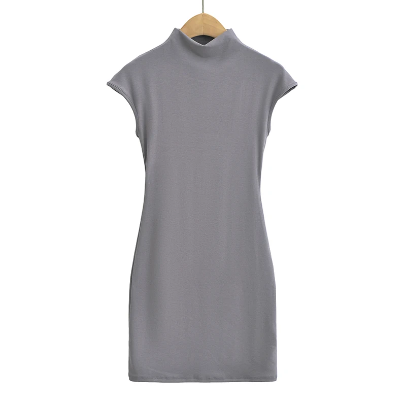 Mini dresses for women 2024 Summer knitted dress sexy vintage clothes black dresses short sleeve turtleneck pink dress bodycon