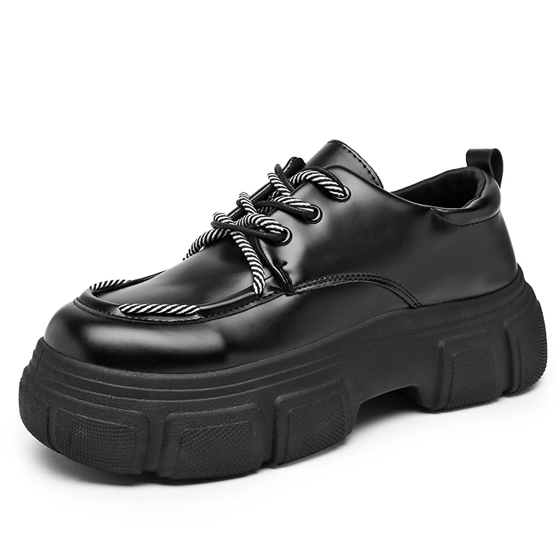 

Men's motorcycle shoes, thick soled small leather shoes, niche double lace leather shoes, trendy shoes