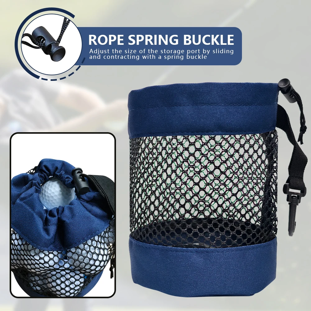 حقيبة تخزين كرة الجولف من البوليستر مع إغلاق برباط - تصميم جيب شبكي لسهولة التنظيم، متوفر باللون الرمادي/الأزرق/الأسود،