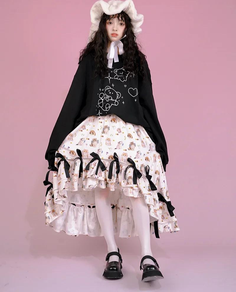 Girly Sweet Bow Irregular Red Plaid Skirt for Women Fall Winter Fashion Elegant All-Match High Waist Slim Mid-Length Y2g Skirts