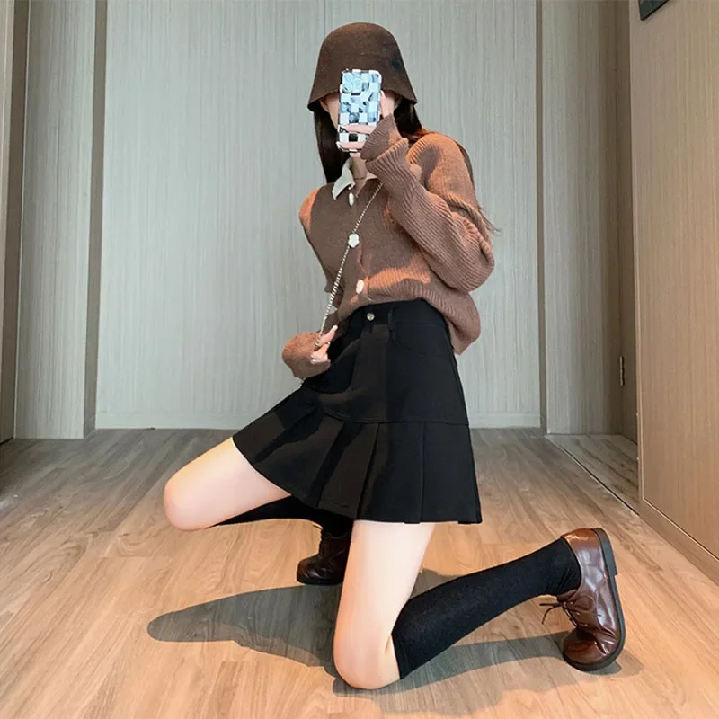 Women's Pleated Skirts Autumn Winter New Y2K Harajuku Uniforms Safety Shorts Mini Skirt Korean High Waist Slim A-Line Skirt