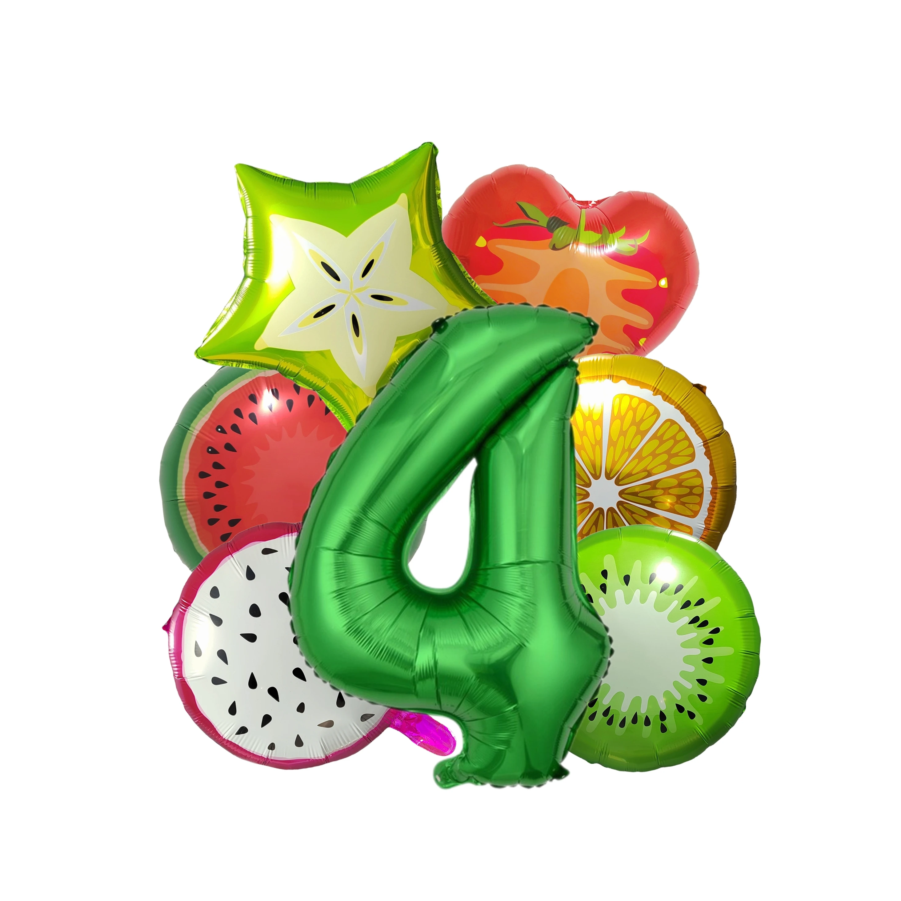 7PCS Summer Fruit Themed Strawberry Pitaya Watermelon Orange Kiwi Numbers Foil Balloons 0-9 Years Old Birthday Party Decorations images - 6