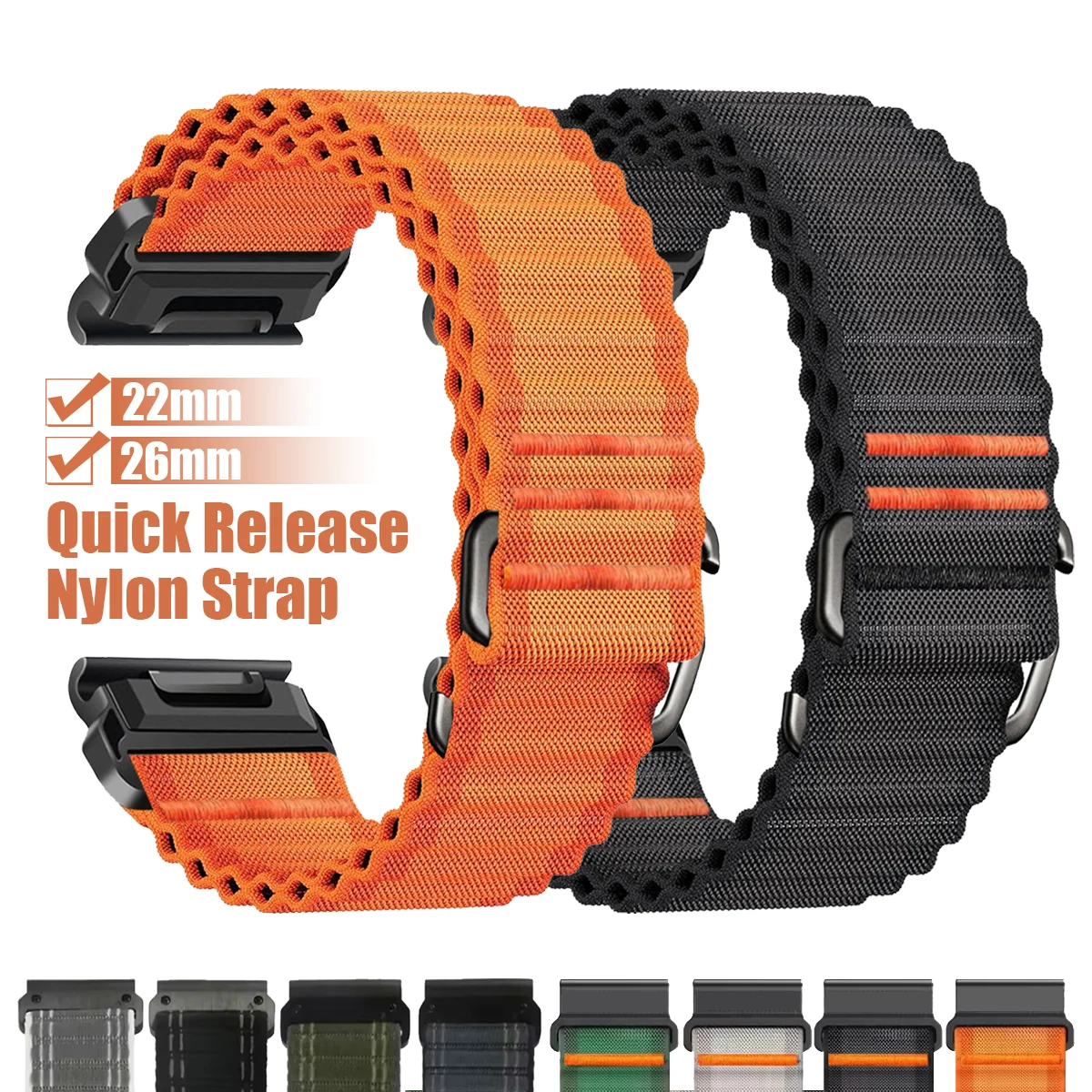 26mm 22mm QuickFit Uhrenarmband für Garmin Fenix 8 8Pro 7 7X 6 6X 5X/Forerunner 970 965/Quatix 8/Instinct 3 2X Geflochtenes Nylon-Armband