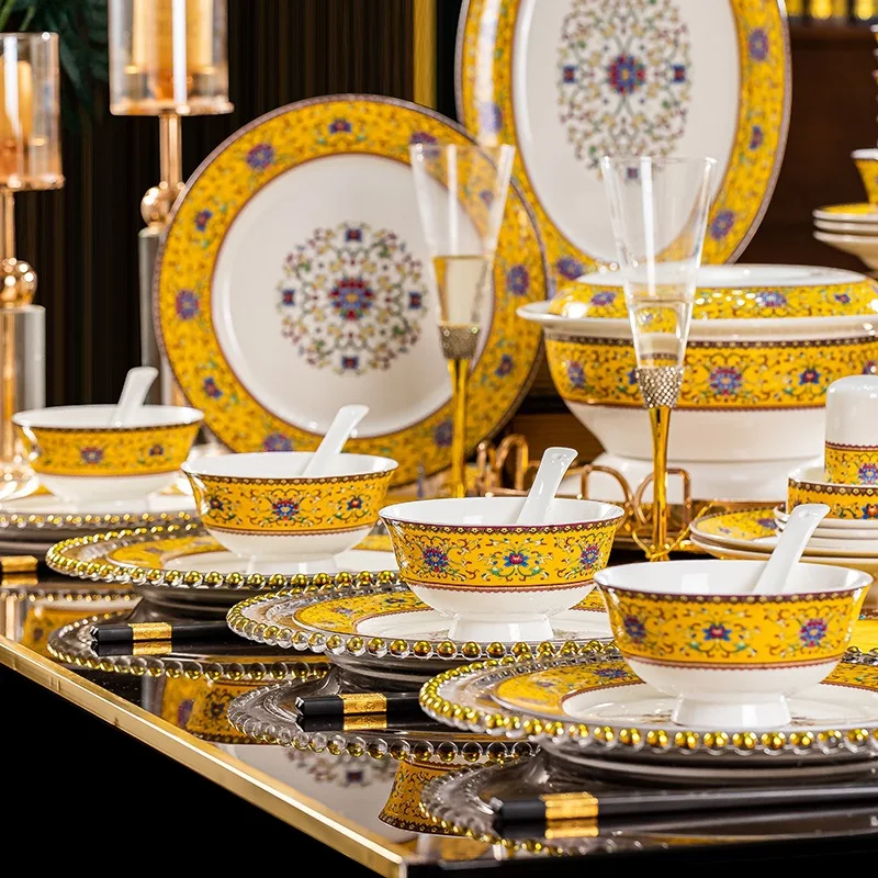 

Ceramic tableware, bowl, plate and plate combination, full set of wholesale, Chinese porcelain, bowl and chopstick set, gifts.
