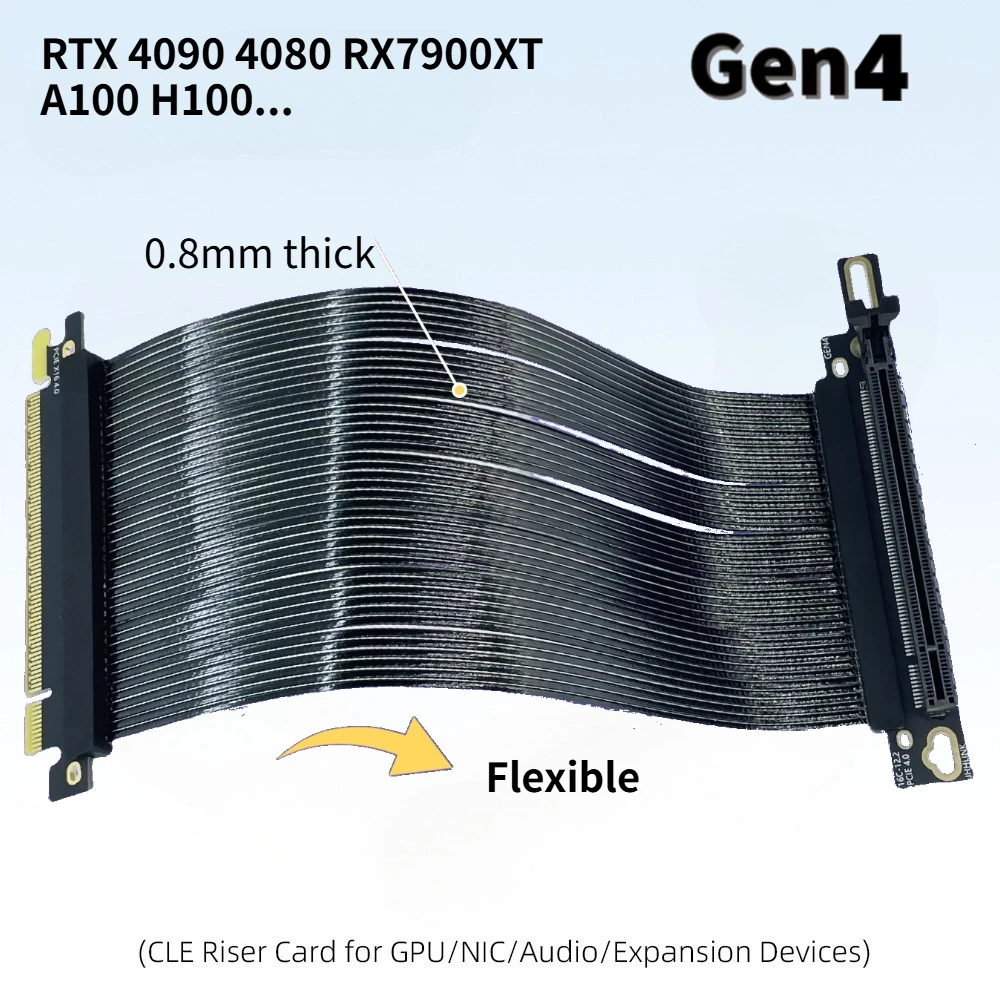 

PCIE 4.0 X16 Riser Cable Video Card Shielded 90°angle High-Speed Extender PCI Express Gen4 GPU Extension Cord for A100 H100 GPUs