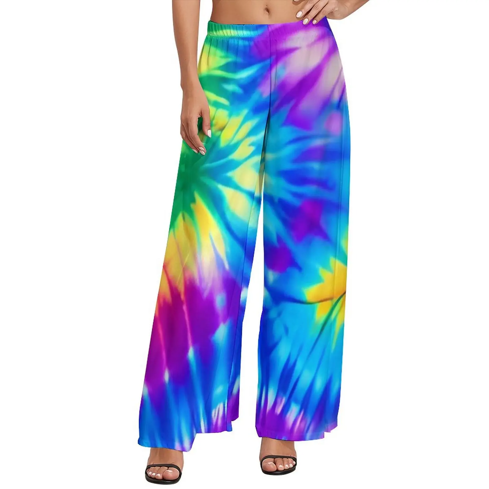 Pantaloni colorati Tie Dye pantaloni a gamba larga da ufficio con stampa arcobaleno pantaloni dritti con motivo estetico Oversize da donna