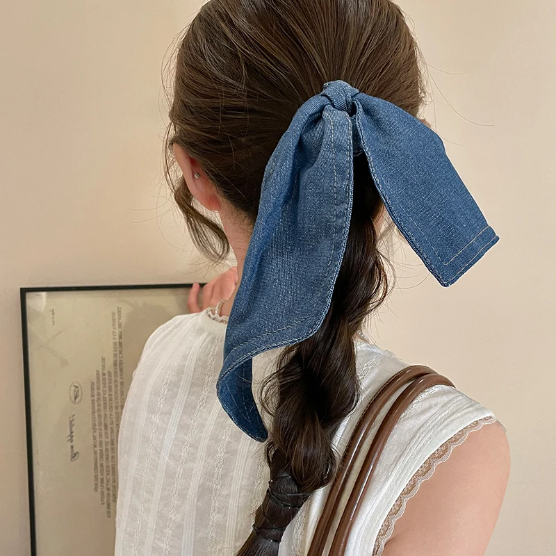 Джинсовая повязка для волос с бантом для толстой кишки, высококачественная веревка для волос, резинка для волос, корейская повязка на голову