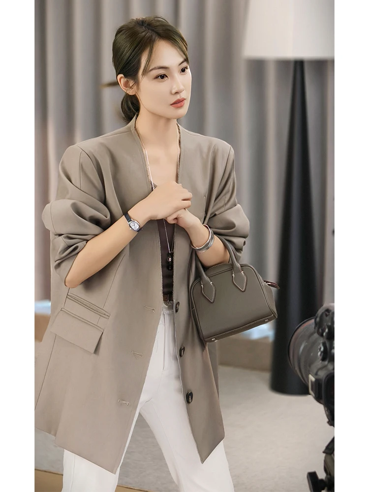 

MeiYang Tailored Suit Jaet with oulder Pads V-Ne Slanted Tweed Boucle Material Long Sve Pure Color Commute Sle