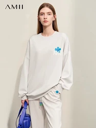 AMII Minimalist Lazy Sweatshirt for Women 2023 Autumn New Loose Hoodies Drawstring Print Casual Pants Separately 12343149