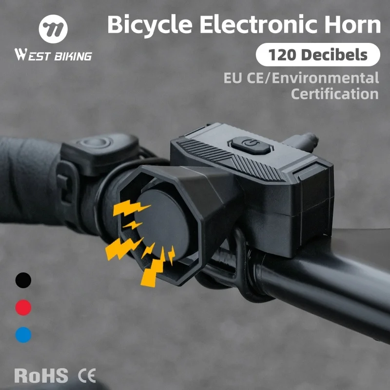 WEST BIKING 120dB Electronic Bike Horn - Type-C Rechargeable 5-Mode Waterproof Bell for MTB Road Bikes Horn Bicycle Accessories