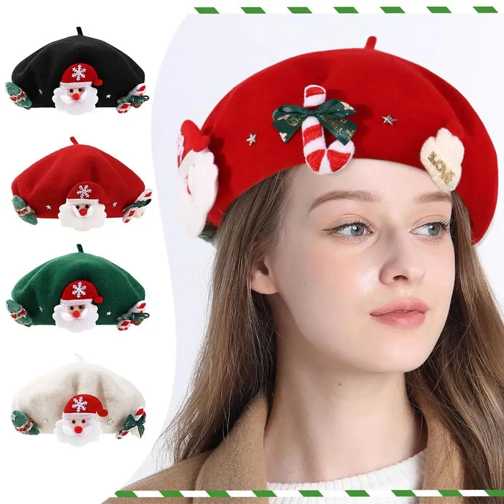 

Windproof Beanie Parent-child Christmas Hat Autumn Winter Warm Versatile Wool Beret Cap Xmas Party Dress Up Bonnets