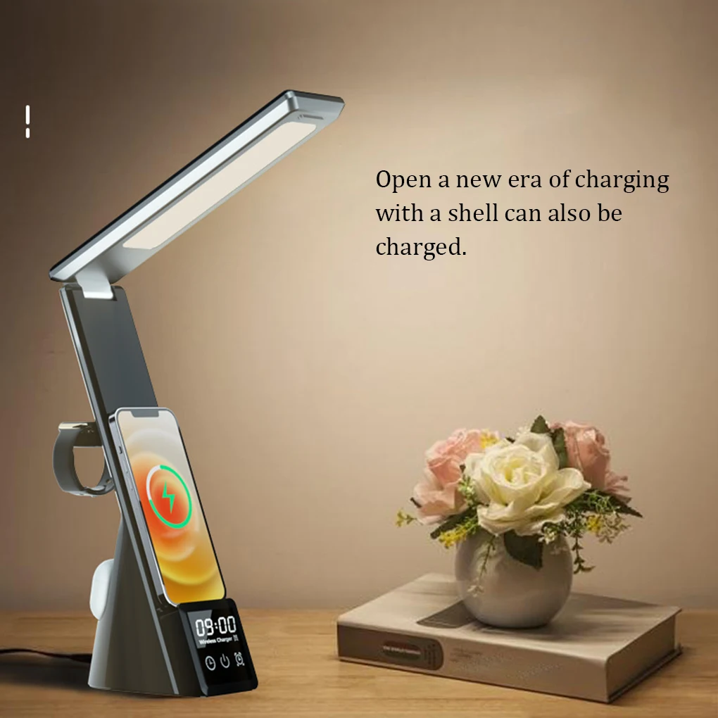 Wireless LED Table Lamp Alarm Clock Fast Charging Charger Stand Reading