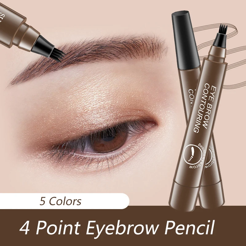 Crayon à sourcils liquide marron noir, 4 points, Microblading, rouge, imperméable, naturel, sauvage, tatouage, maquillage, cosmétique