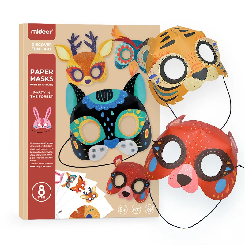 Children's three-dimensional paper animal mask set handmade DIY painting coloring mask