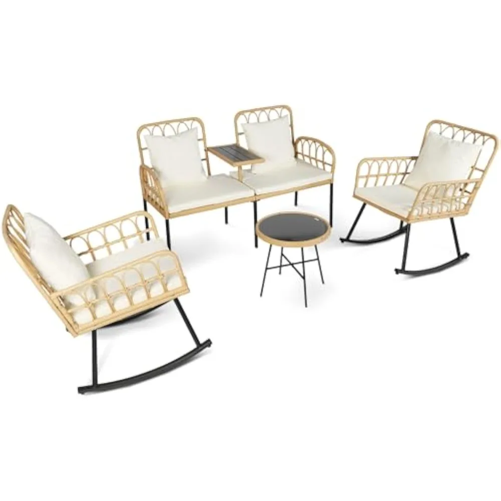 

4 Pieces Outdoor Set with Loveseat&2 Rocking Chairs, Outdoor Chair