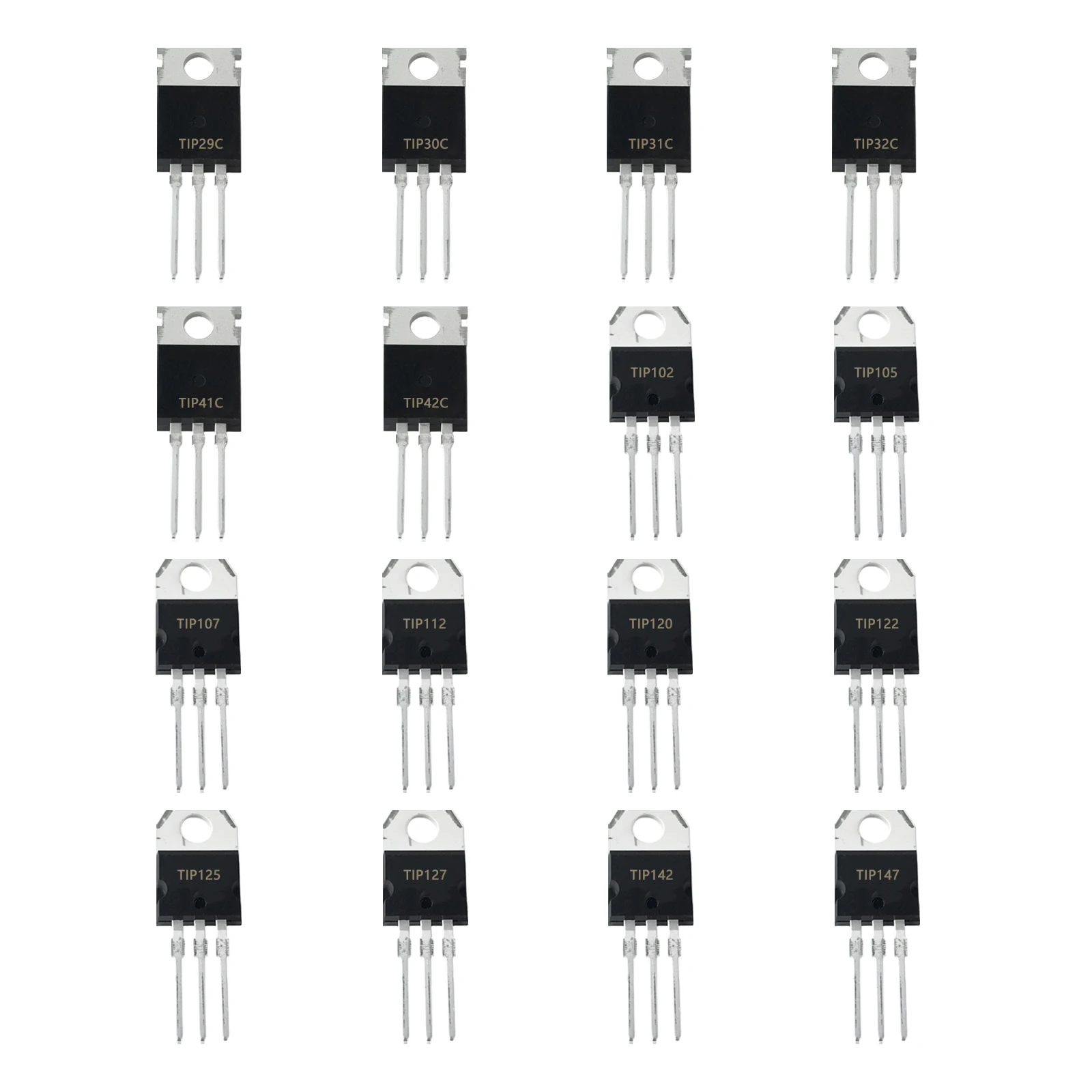 16 Values TIP TO-220 Power Transistor Kit 29C/30C/31C/32C/41C/42C/102/105/107/112/120/122/125/127/142T/147T  Total 32 Pcs