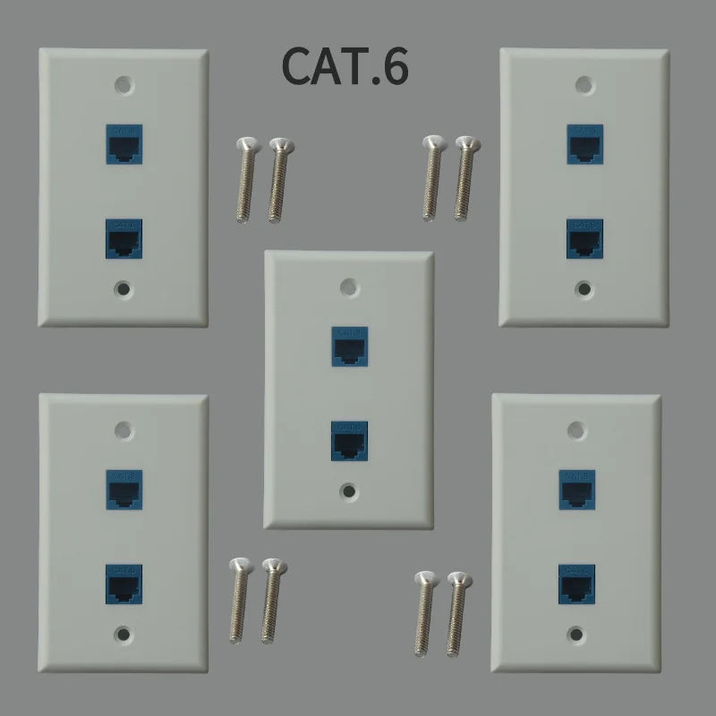 5-piece 2-port RJ45CAT.6 female-to-female wallplate panel socket