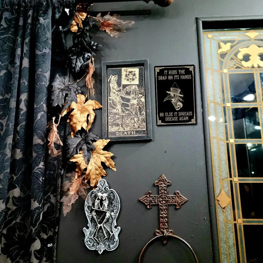 1pc Flinelife Plague Doctor Wash Your Hands Mtal Tin Sign  , 8 X 12, Gothic Bathroom Decor,A Great Goth Touch For Kitchen