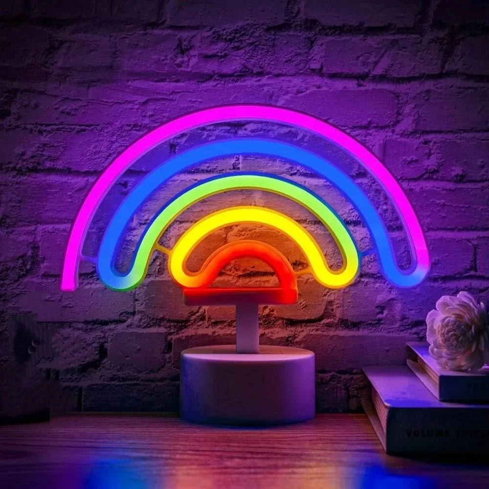

Красочный светодиодный неоновый ночник 3D из акрила, на батарейках и USB, двойного назначения, настольный, радужный, без мерцания, с подставкой