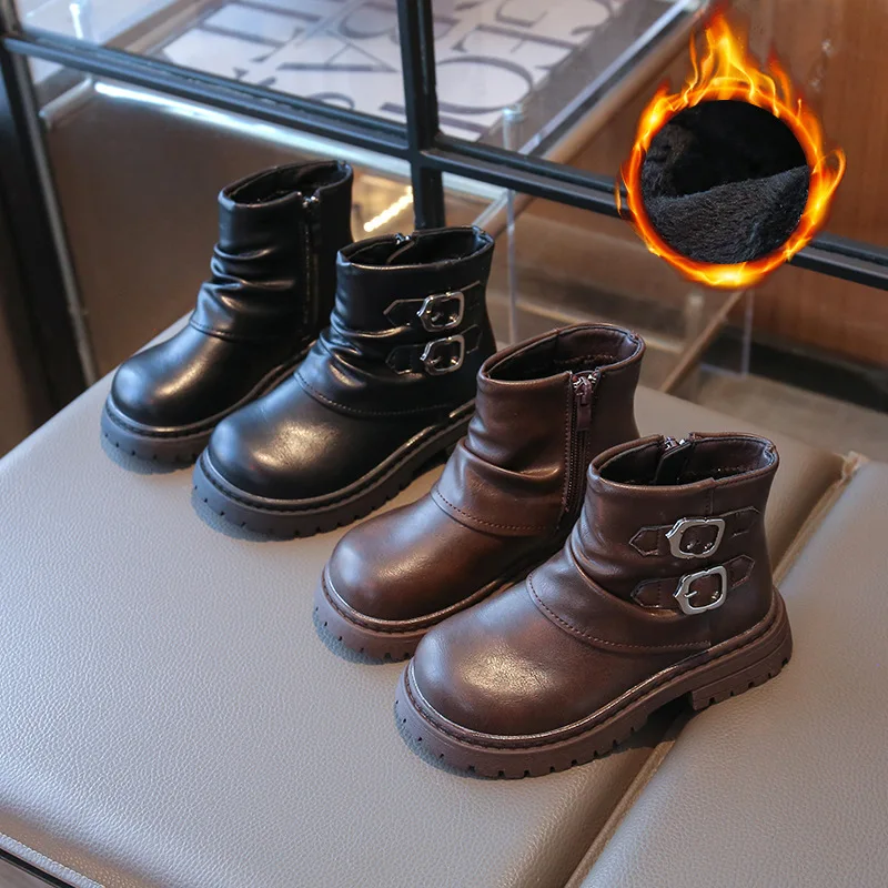 

Winter New Girls Boots Children's Short Boots Little Girls Fleece Thermal Pants Knight Stack Fashion Boots