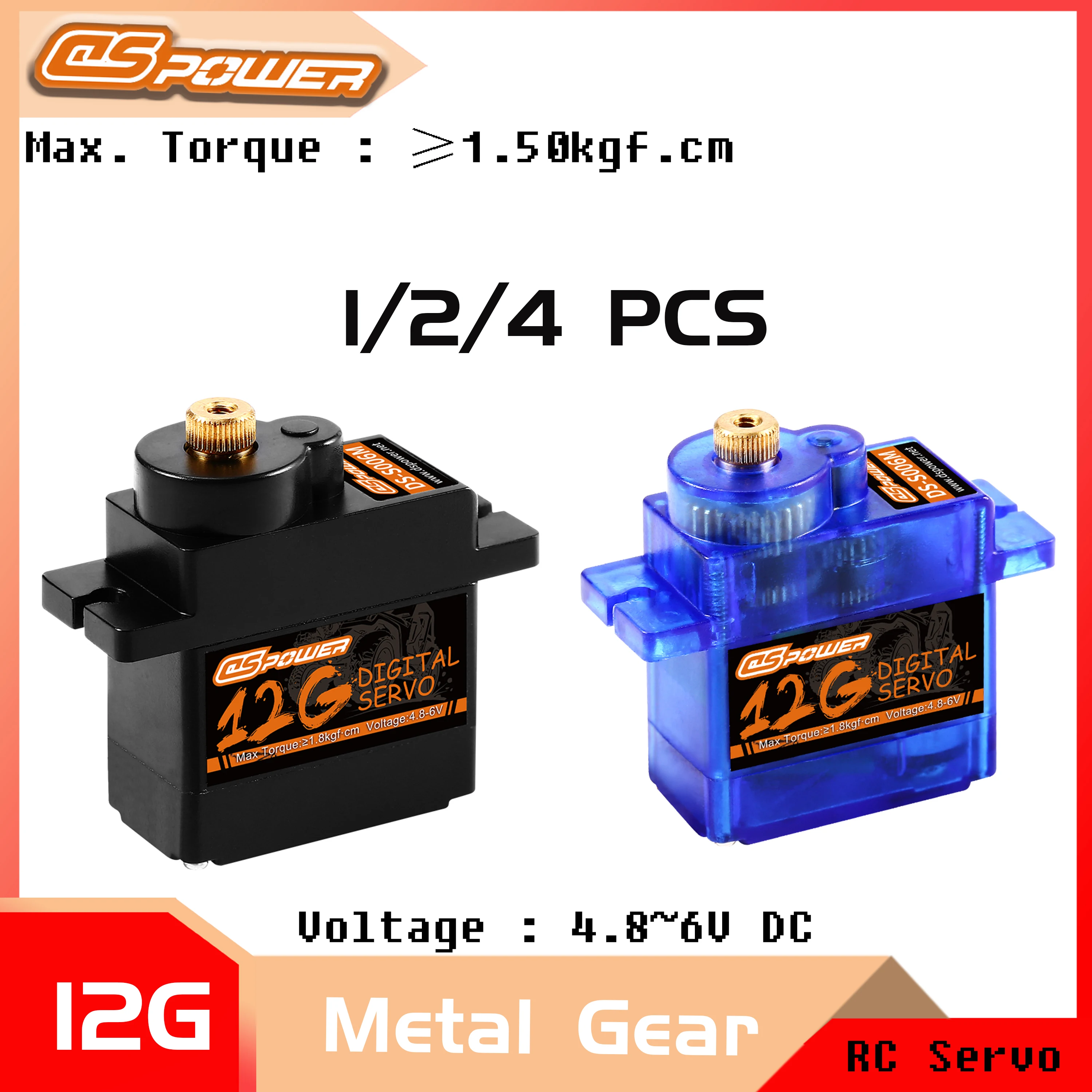 1/2/4 Stück DSpower 12G Metallgetriebe Digital-Servo 1,50 kg 4,8~6,0 V DC für 1/24 RC Flugzeug Hubschrauber Segelflugzeug Wltoys Spielzeugteil
