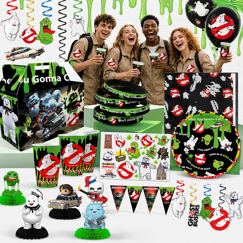 Ghost Busters Hot Sale Decor Disposable Tableware Tablecloth Plate Spiral Flag Sticker Honeycomb for Birthday Party