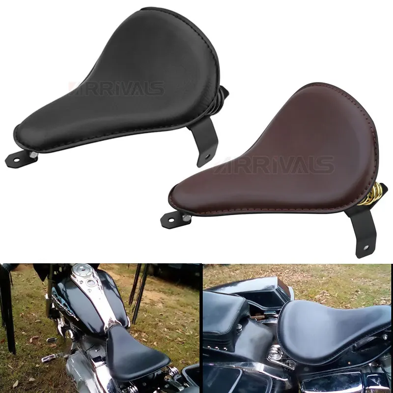 

Motorcycle Retro Black Brown Leather Solo Saddle Seat Spring Bracket Mounting Base For Harley Honda Yamaha Suzuki