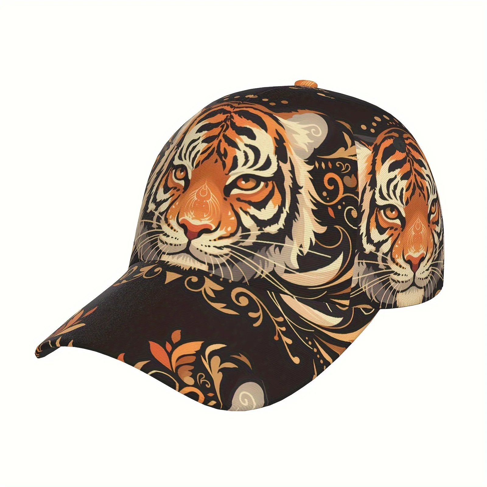 

1pc Tiger Head Fashionable Printed Baseball Cap, Curved Brim Sports Running Adjustable Baseball Cap