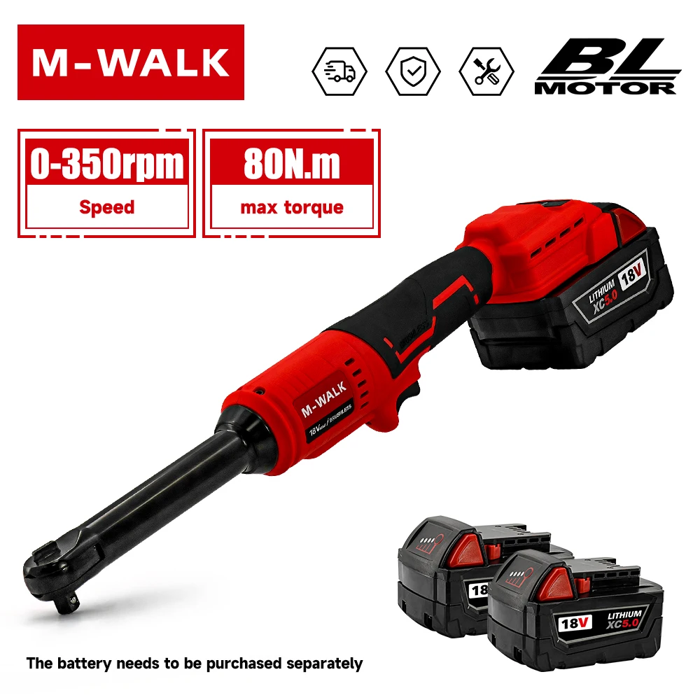 

M-WALK Electric Ratchet Wrench 3/8" 80N.m Extended Car Repair Maintenance Power Tools Compatiable With M18 Milwaukee Battery Pin