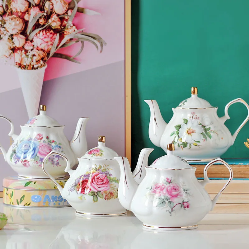 Noble Bone China Teapot 500ML Pink Camellia Coffee Pot Set Home High Grade Porcelain Kettle Jug Party Cafe Teaware Tea Pot Puer