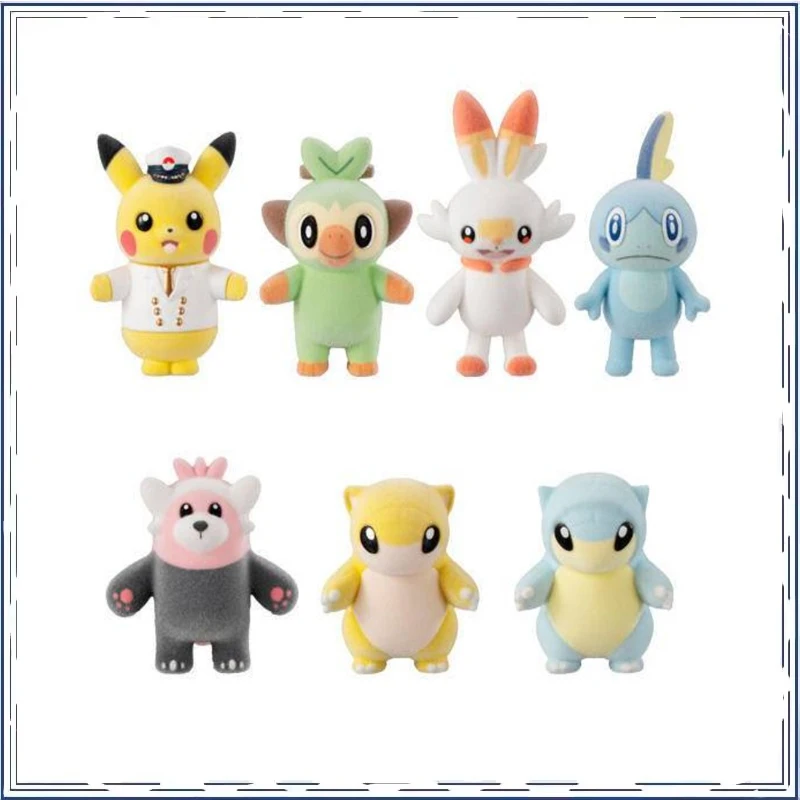 

BANDAI Покемон Пикачу флокирующая кукла Q-версия коллекция настольный орнамент на память подарки на день защиты детей модель игрушки