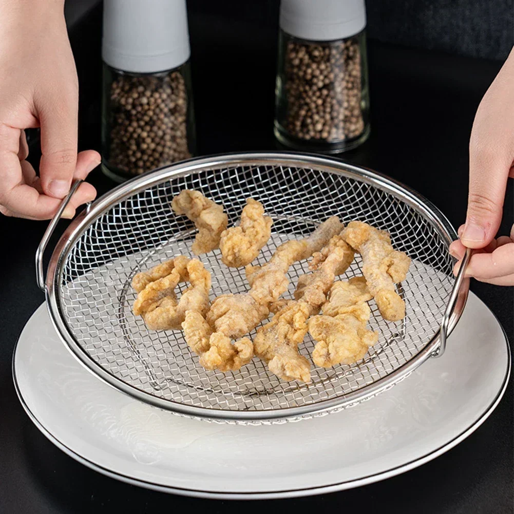 1 Pcs Fried Drain Kitchen Stainless Steel Oil Filter Sieve Double-ear Oil Drain Artifact Round Drain Rack Oil Filter Rack