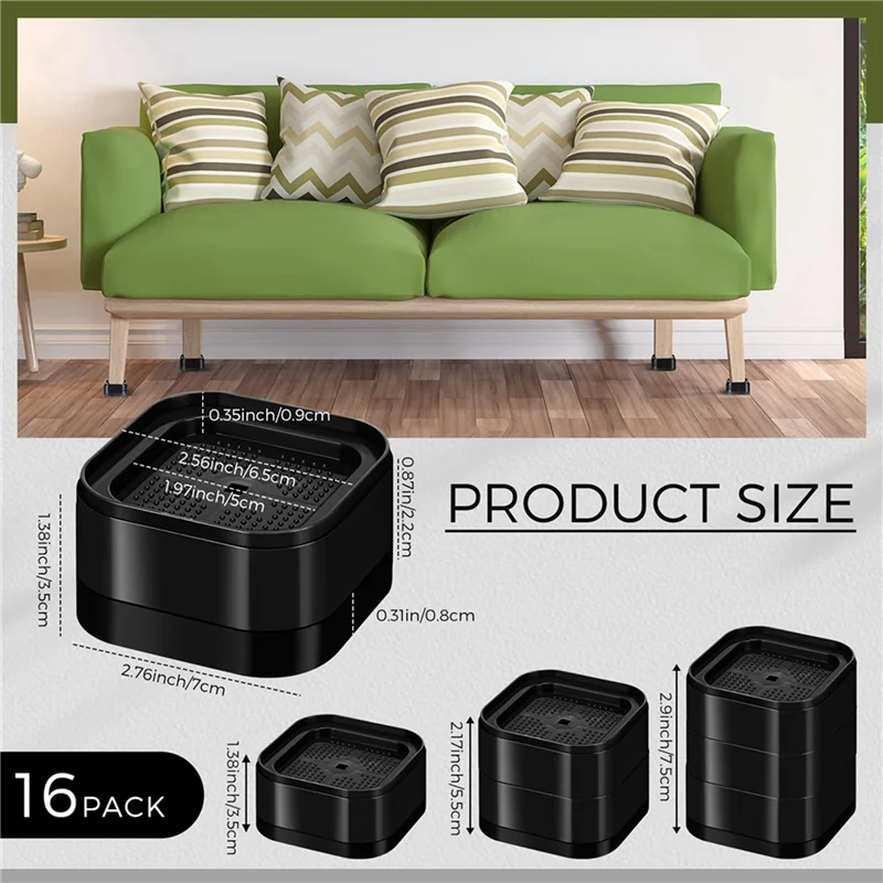 A76G-мебельные стойки, регулируемые стойки для кровати, 1,38 дюйма, штабелируемые сверхмощные подъемники для кровати, квадратные подъемные блоки для кровати, 32 шт.