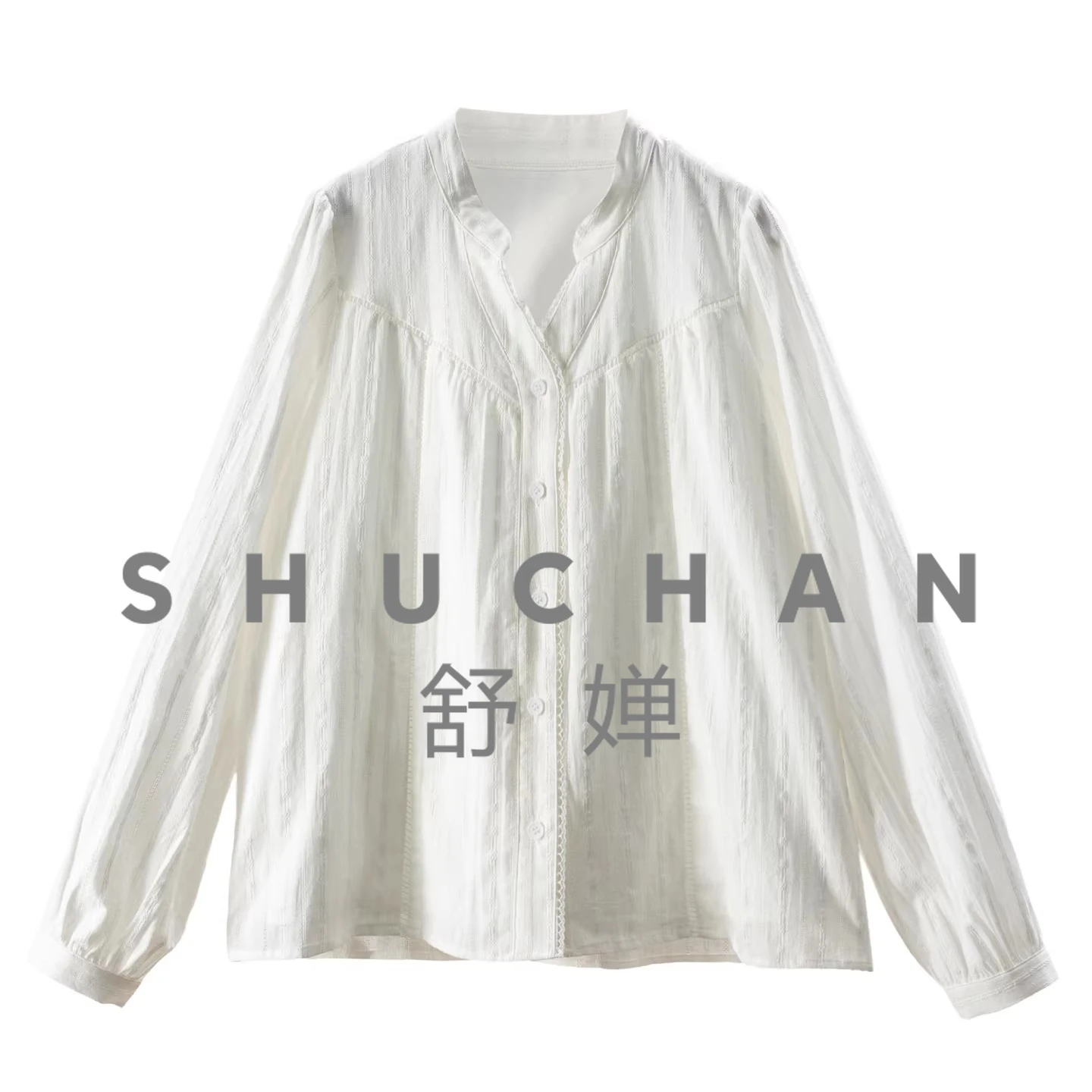 

White Shirt Literary and Elegant, French Design Hollow Jacquard Lace 100 Cotton V-neck Shirt Women's 90I6