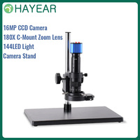 HAYEAR 16MP HDMI USB Digital Microscope Camera+180X C-Mount Zoom Lens+56 LED Ring Light+Microscope Stand for Phone PCB Repair
