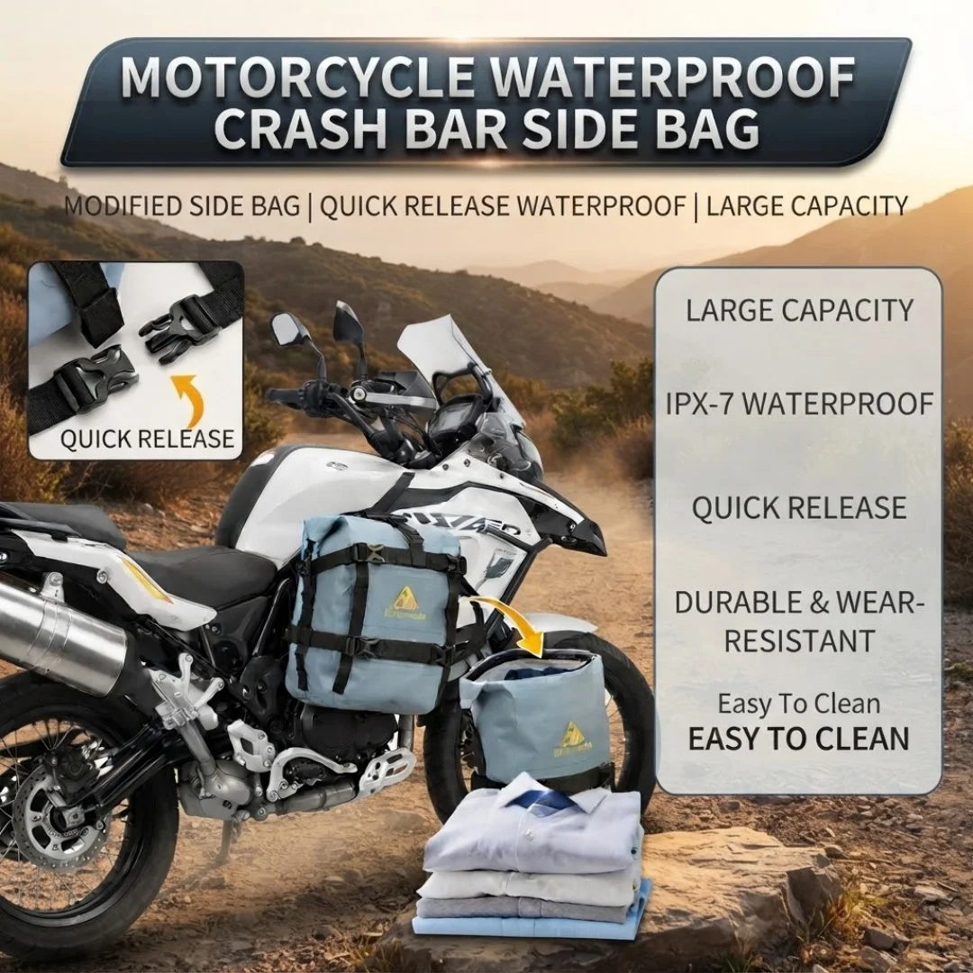 Motorcycle Crash Bar Bag IPX‑7 Waterproof Quick Release Side Bag Large Capacity Motorbike Luggage Storage Pouch